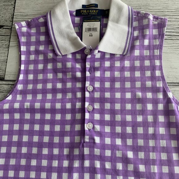 Polo Golf Ralph Lauren Tailored Fit Shirt Purple Gingham Quarter Button Tank Top - Picture 2 of 12